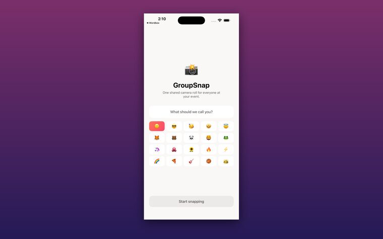 GroupSnap running on an iPhone